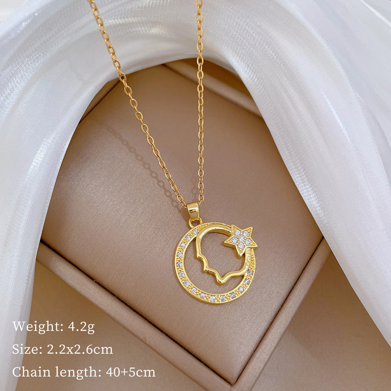 Geometric Minimalist Titanium Steel Necklace with Copper Pendant Plated in Real Gold Irregular Chain