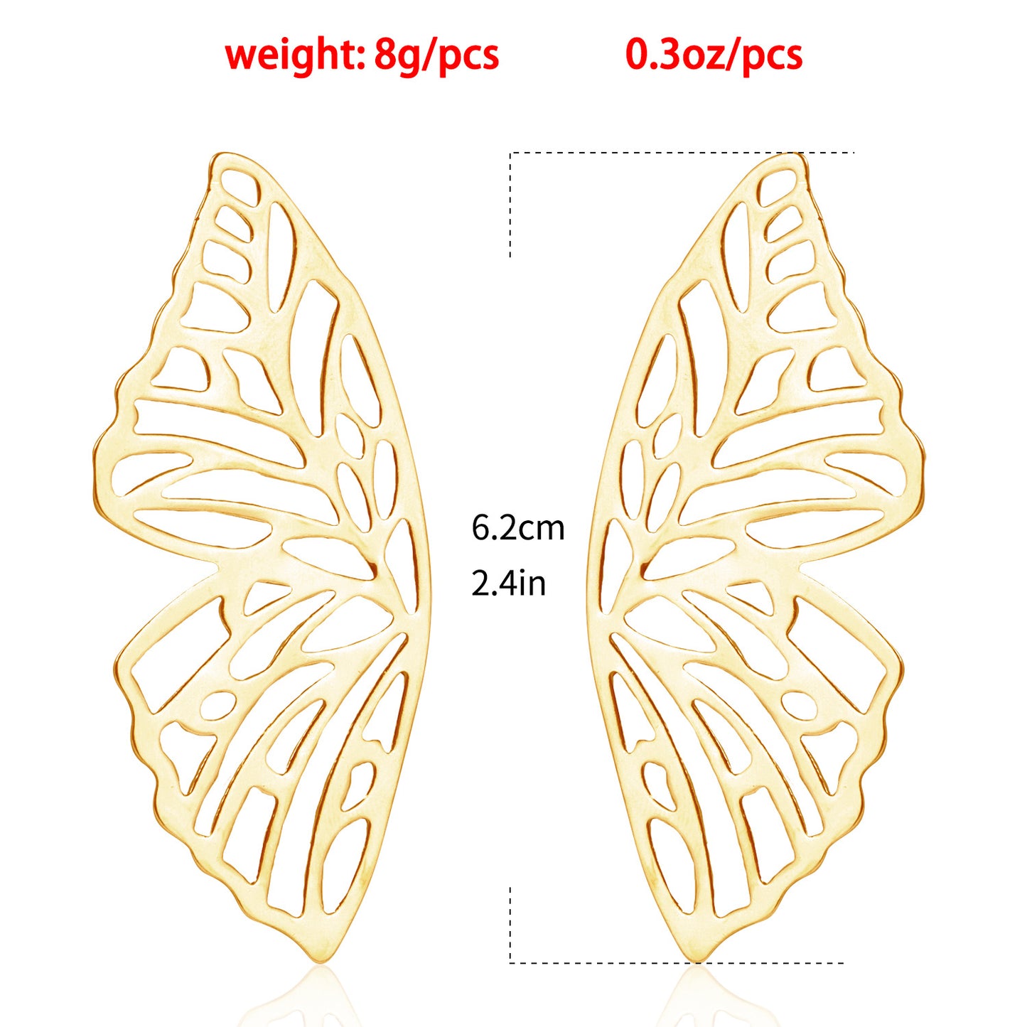 Punk Style Butterfly-Shaped Hollow Alloy Stud Earrings for Women with Plated Finish