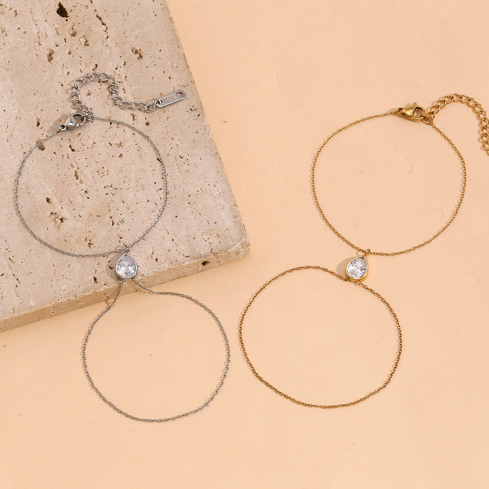 Bracciale da donna a doppio strato con strass a goccia bianchi, placcato oro 18 carati in acciaio inossidabile geometrico minimalista