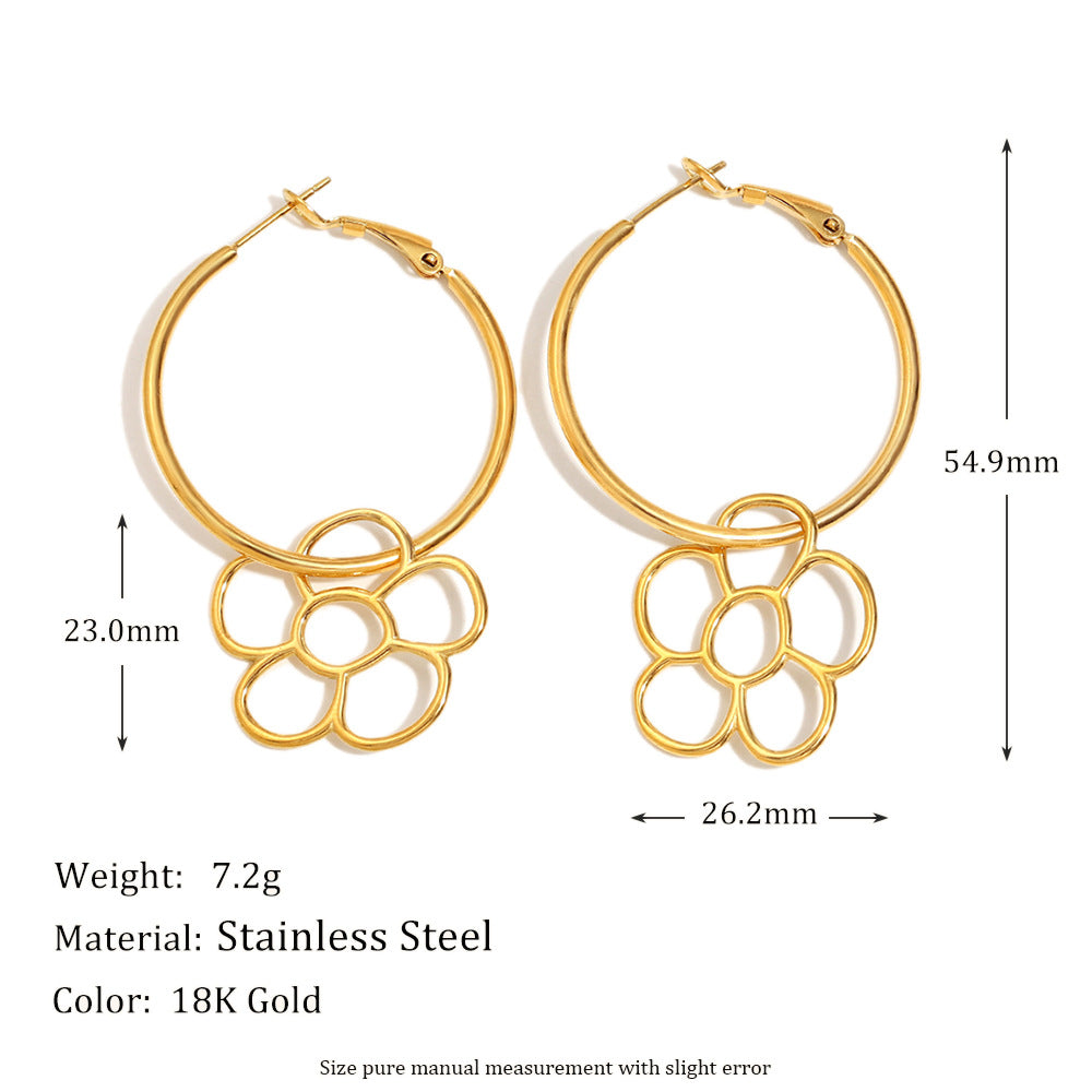 Eleganti Orecchini a Clip Floreali in Acciaio Inossidabile con Placcatura in Oro 18K da Donna