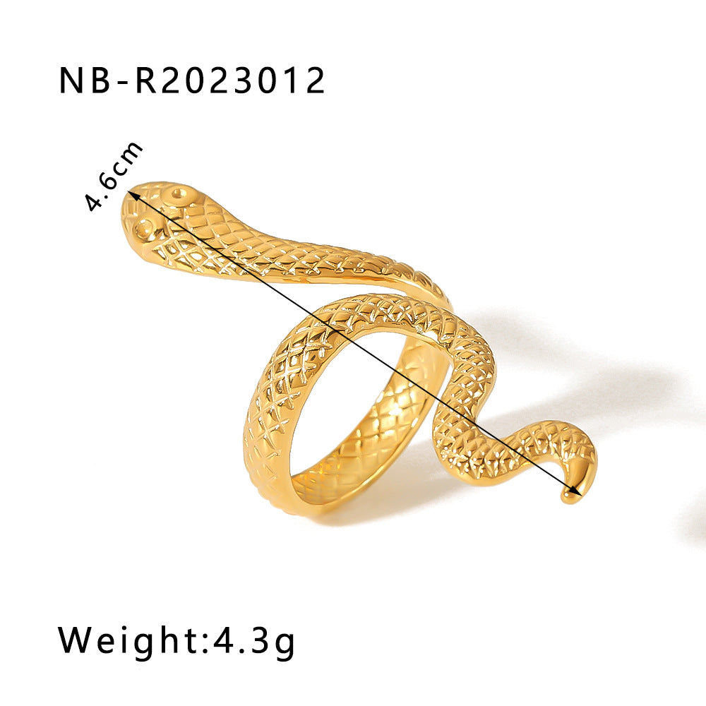 Anello geometrico in acciaio inossidabile a forma di serpente con placcatura in oro 18 carati da donna