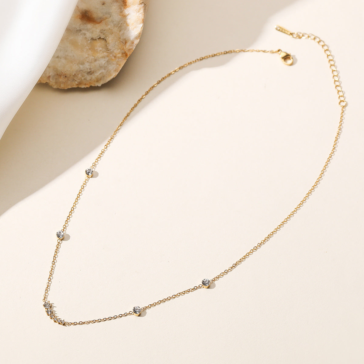 Minimalist Geometric Gold Plated Stainless Steel Necklace with Cubic Zirconia for Women