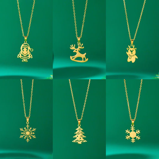 Minimalist Christmas Tree Pendant Necklace in Titanium Steel with Plated Finish on O-Chain for Unisex Holiday Wear