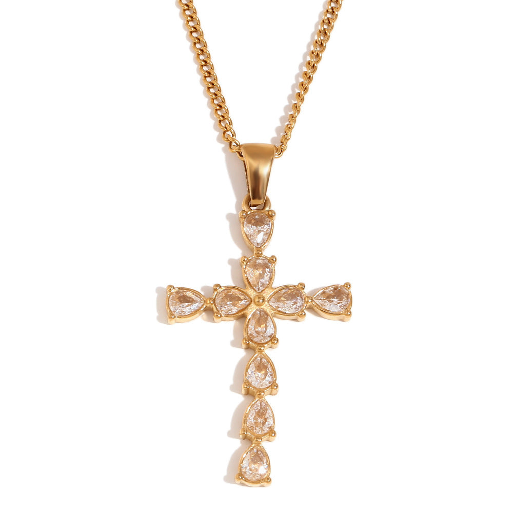 Elegante collar con colgante de cruz en forma de corazón en acero inoxidable con baño de oro de 18 quilates para mujer