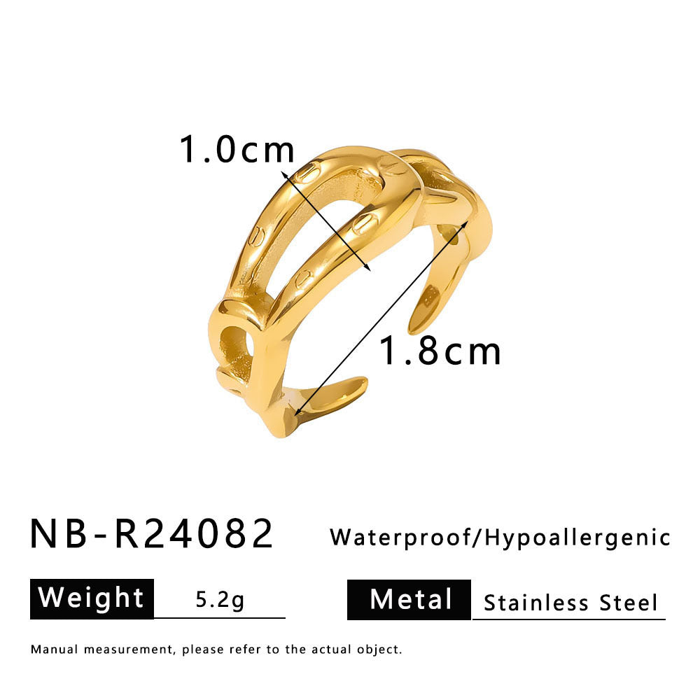 Geometric Wave Leaf Shaped Stainless Steel Plated Gold Ring with Textured Ruffled Asymmetrical Design for Women and Men
