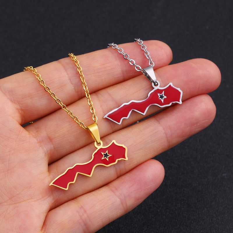 Collar con colgante de esmalte marroquí geométrico minimalista de acero inoxidable con cadena O para uso unisex