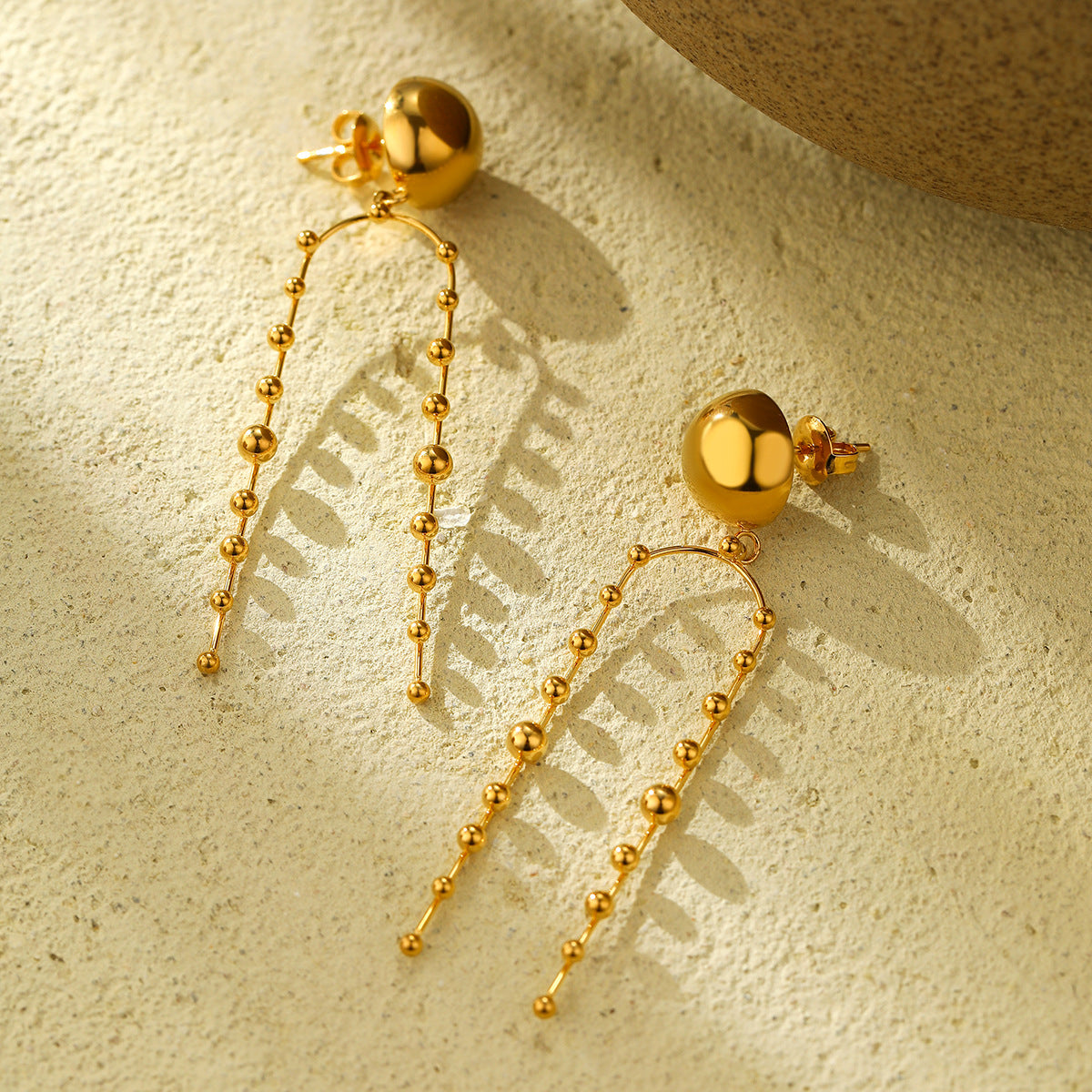 Elegant French Vintage Style Stainless Steel Beaded Tassel Earrings for Women with Plated Finish