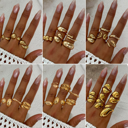 Anello da donna minimalista con nocche aperte, geometrico, in lega placcata