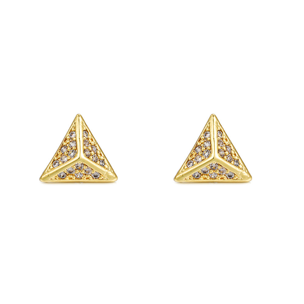 Geometric Triangle Star Moon Brass Cubic Zirconia Plated Stud Earrings for Women