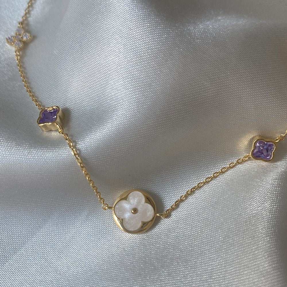 Collana vintage con ciondolo a trifoglio e fiocco di neve con intarsi in zircone su base in rame placcato in oro 18 carati, unisex