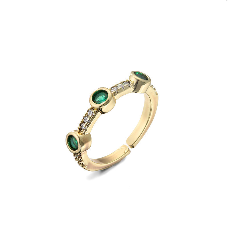 Vintage Geometric Brass Gold Plated Micro-Inlaid Cubic Zirconia Ring for Women