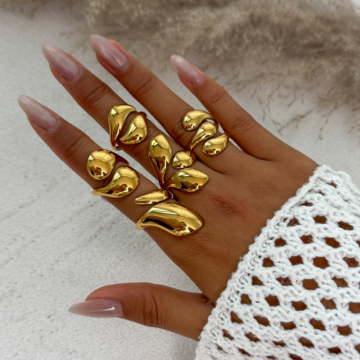 Minimalist Geometric Teardrop Alloy Plated Open Ring for Women