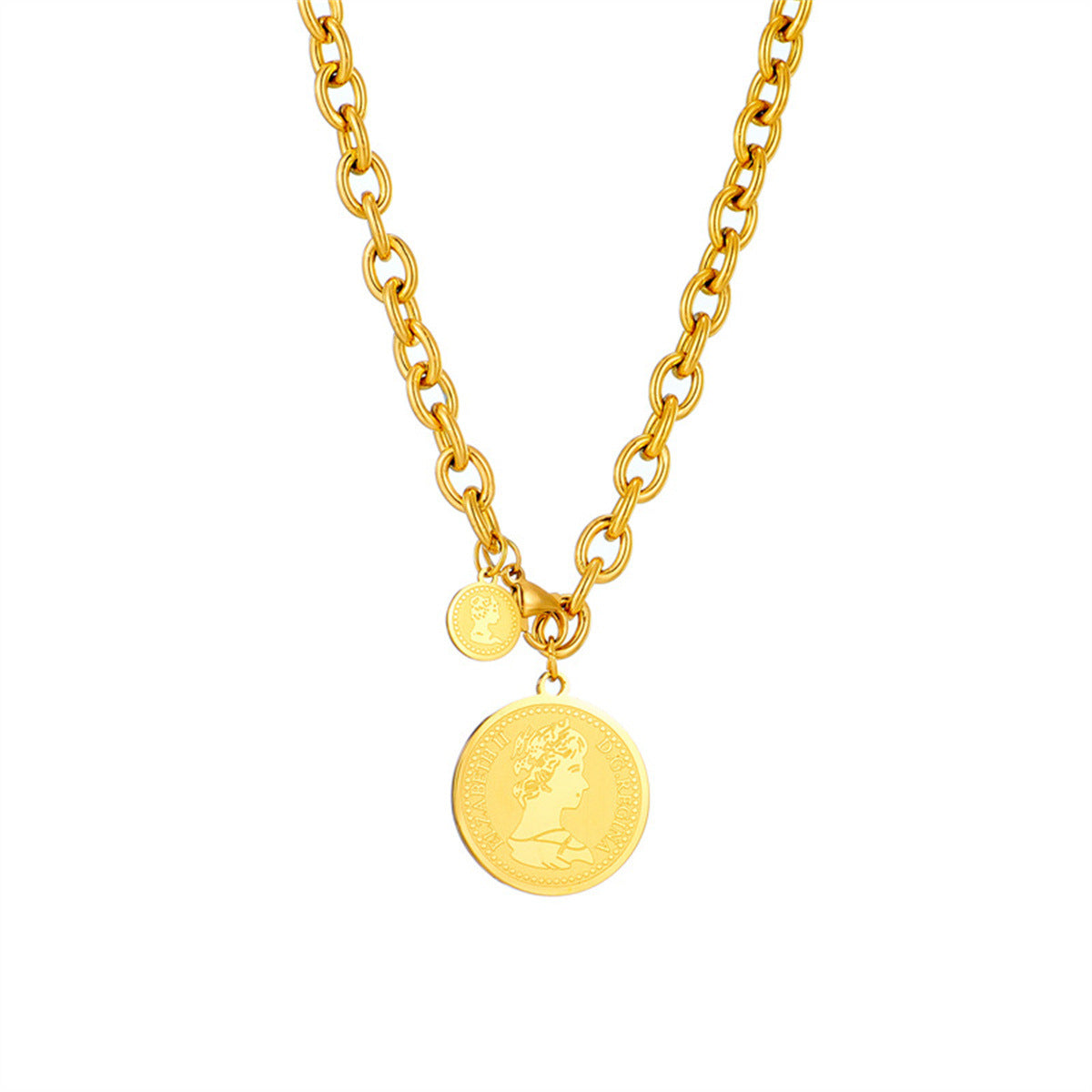 Retro Artistic Minimalist Titanium Steel Round Pendant Necklace with Plated Finish for Women