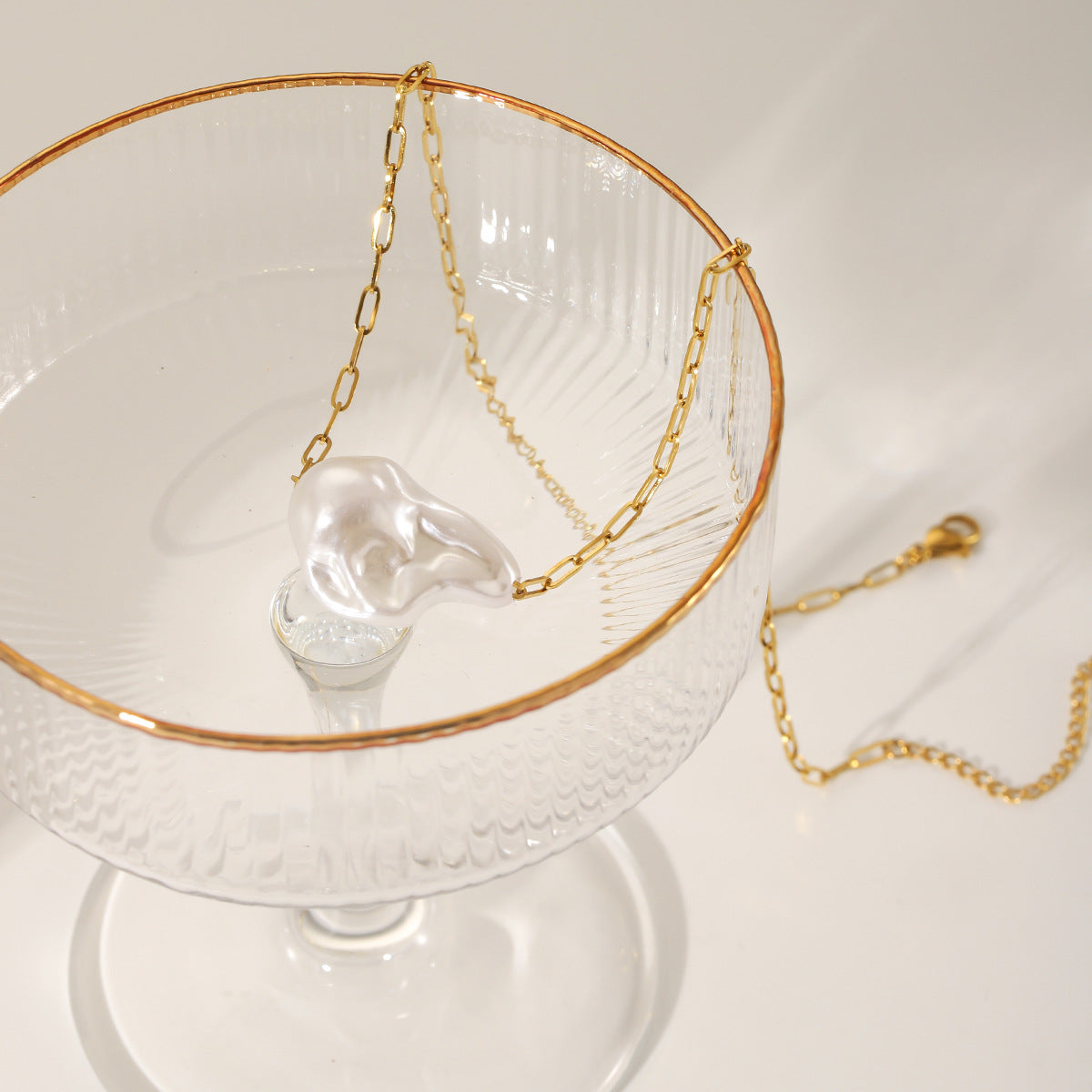 Ins Style 18K Gold Plated Stainless Steel Cross Chain Baroque Pearl Pendant Necklace for Women
