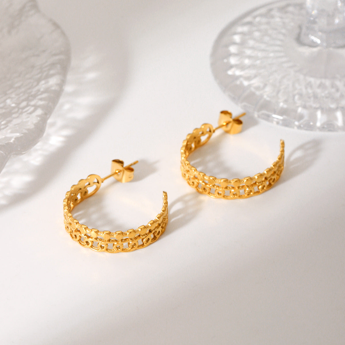Minimalist Geometric Hollow C-Shaped Stainless Steel Earrings for Women with Plating Finish
