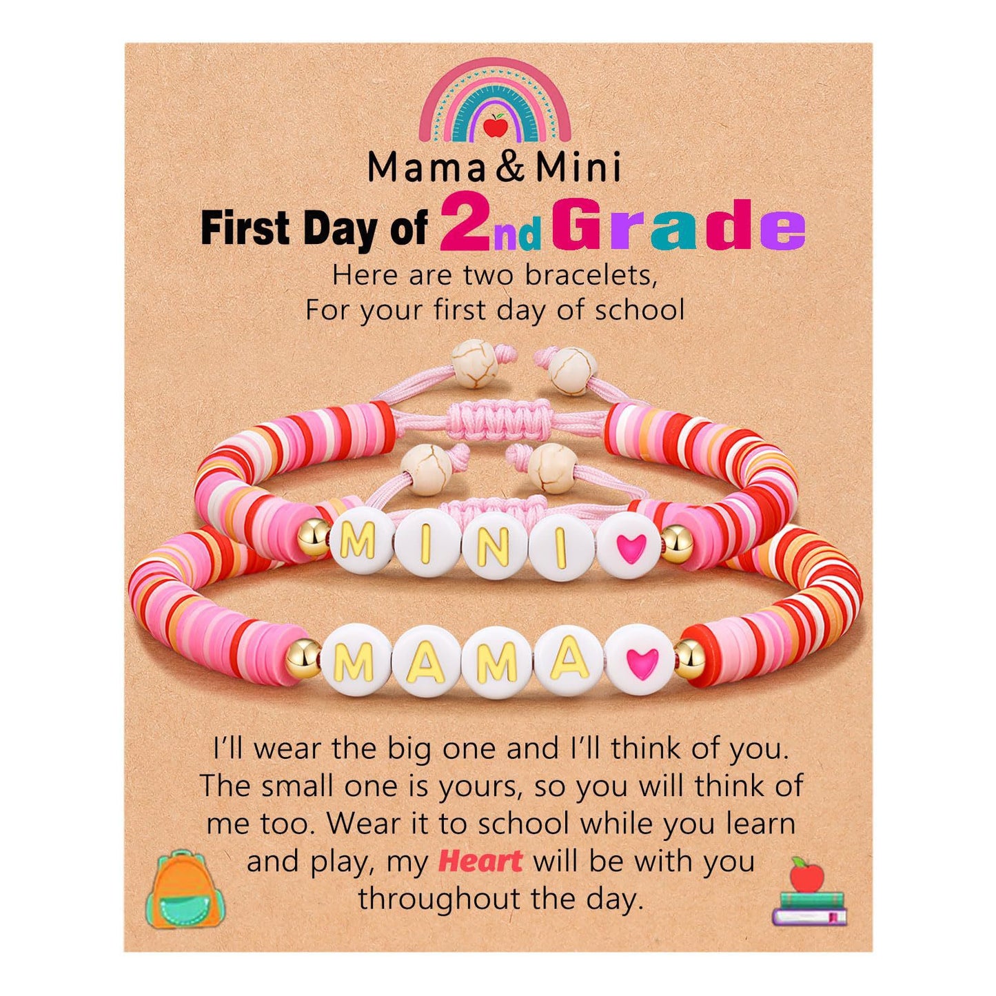 Sweet Geometric Heart Letter Resin Bracelet Set for Kids First Day of School Gift