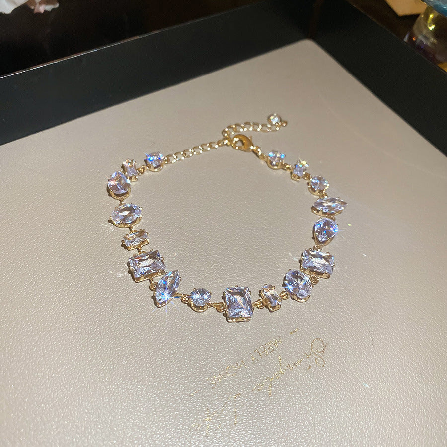 Luxury Elegant Geometric Alloy Plated Bracelet with Cubic Zirconia for Women