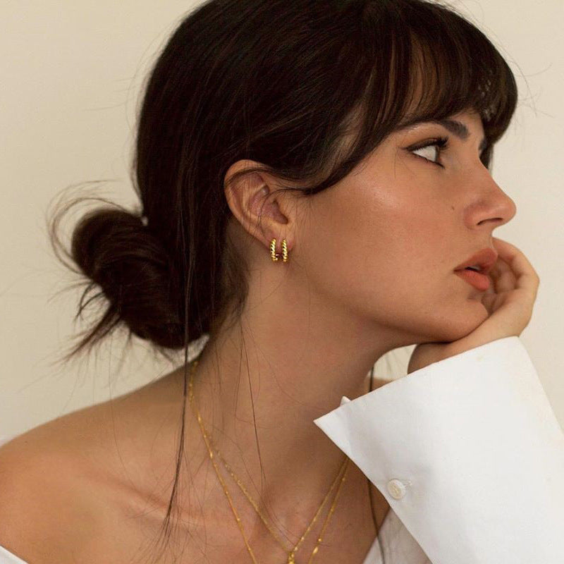 Minimalist Geometric C-Shape Twisted Gold Plated Brass Hoop Earrings