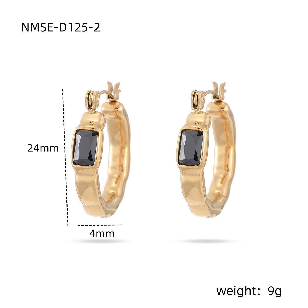 Orecchini da donna in titanio a forma quadrata, minimalisti, con intarsio in zircone colorato e finitura placcata