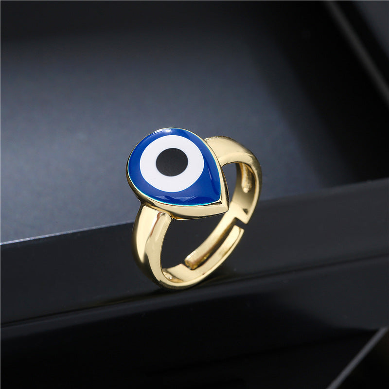 Teardrop Geometric Drip Oil Gold Plated Brass Ring for Women
