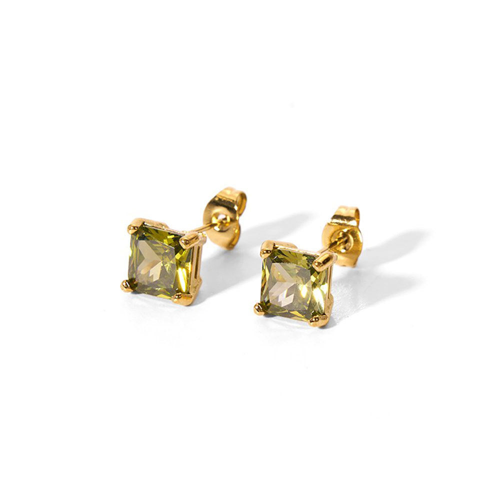 Minimalist Titanium Steel Square Zircon Earrings for Women with Vacuum Plating Finish