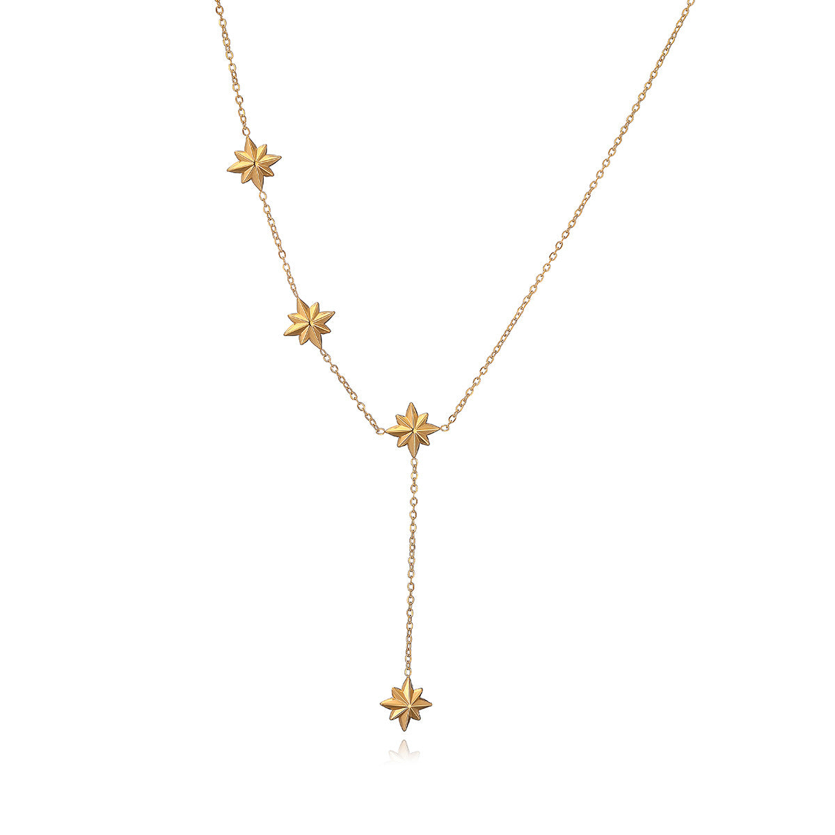 Collana con pendente a stella a otto punte geometrica minimalista da donna in acciaio al titanio placcato oro 18 carati