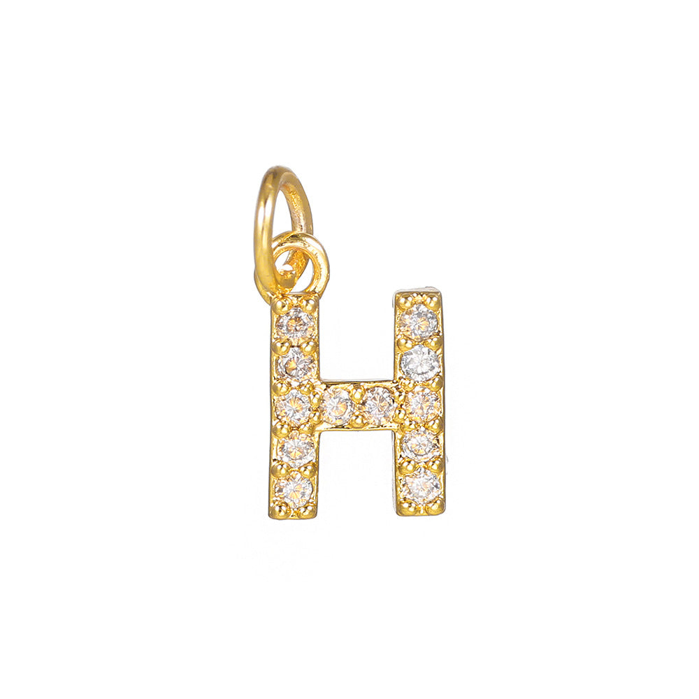 14K Gold Plated Brass Letter Pendant with Cubic Zirconia Charm Bar