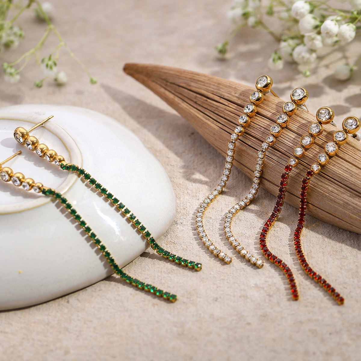 Minimalist Stainless Steel Earrings with 18K Gold Plating and Zirconia Fringe Design for Women