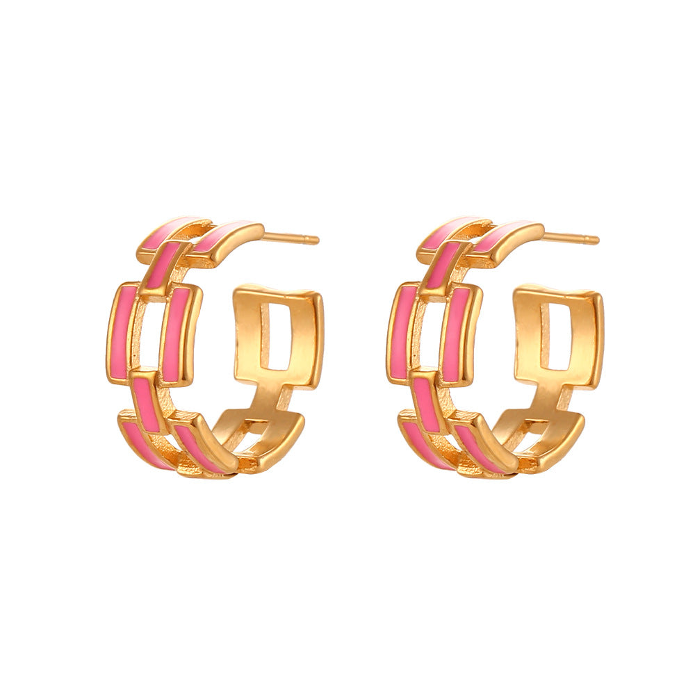 Orecchini da donna smaltati geometrici vintage minimalisti con traforo in acciaio inossidabile placcato oro 18K