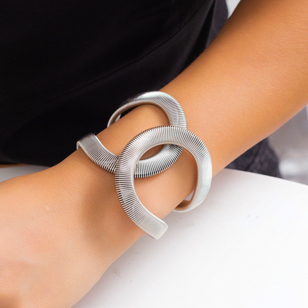Punk Geometric Oval Plated Iron Adjustable Cuff Bracelet