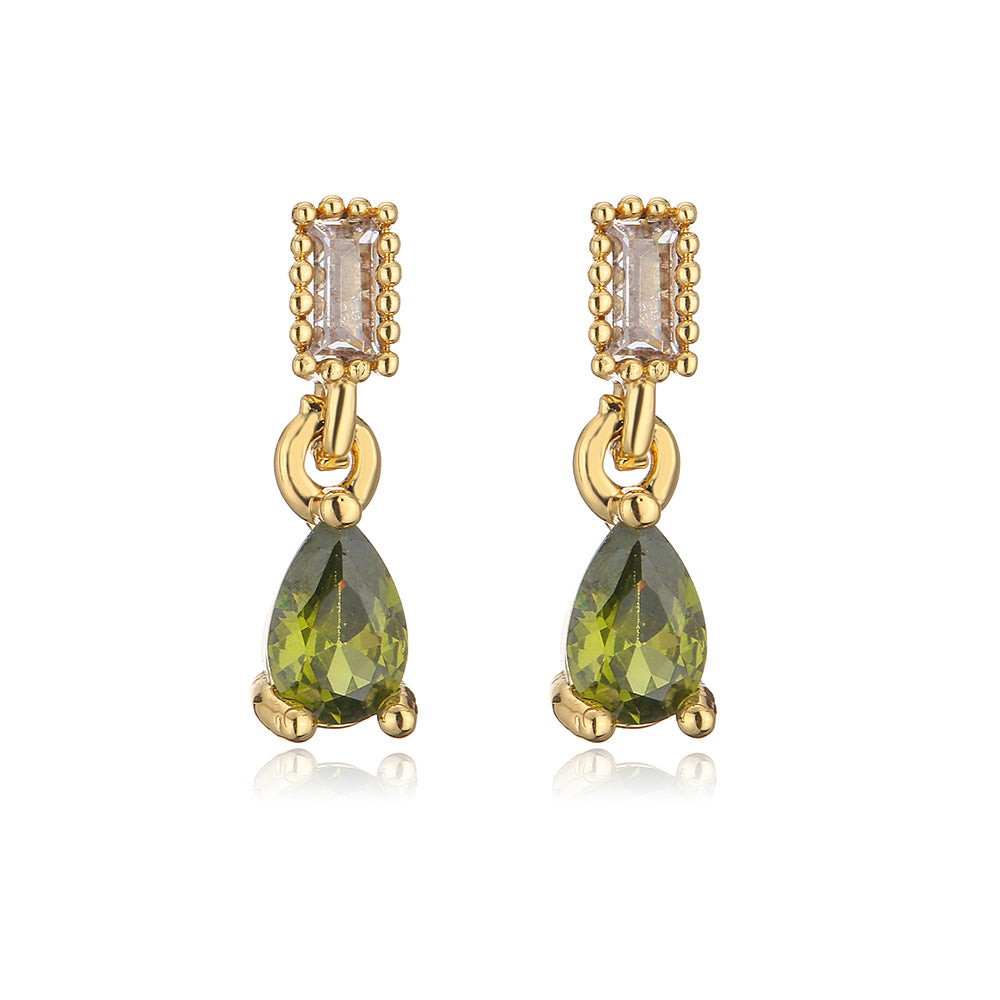 Orecchini Pendenti a Goccia Geometrici Minimalisti da Donna, Base in Rame con Placcatura in Oro 18K e Intarsio in Zirconi