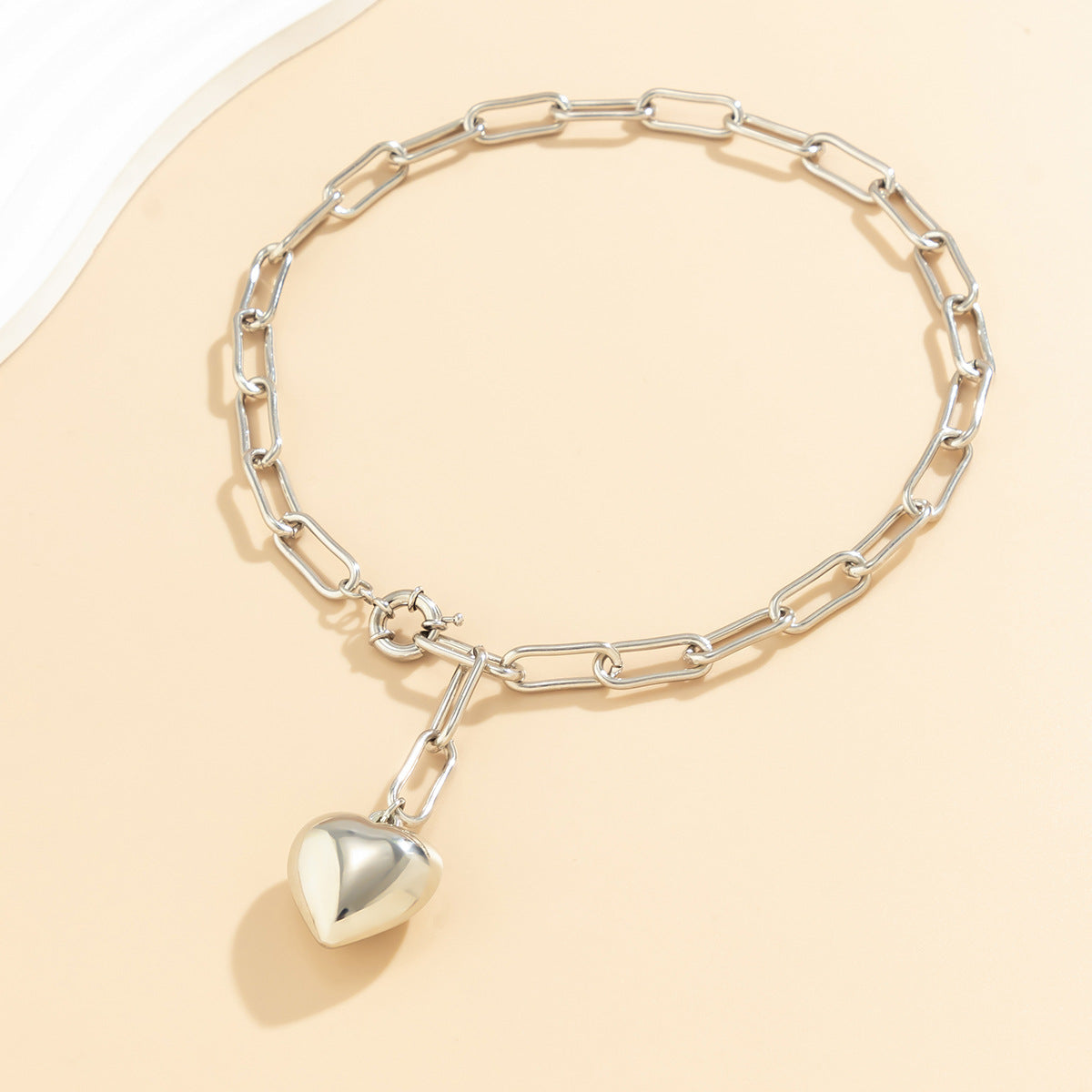 Minimalist Heart Pendant Plated Alloy Curb Chain Y-Clasp Necklace for Women