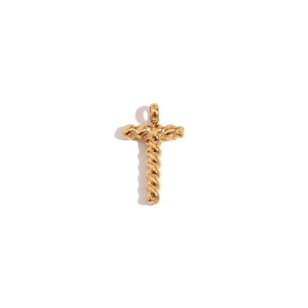 Colgante minimalista de acero inoxidable chapado en oro de 18 quilates con mini letra retorcida para mujer