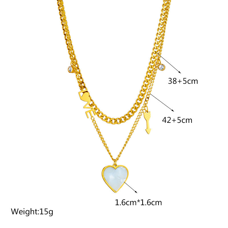 Collar Minimalista de Acero de Titanio con Doble Capa y Corazón, con Acabado Chapado