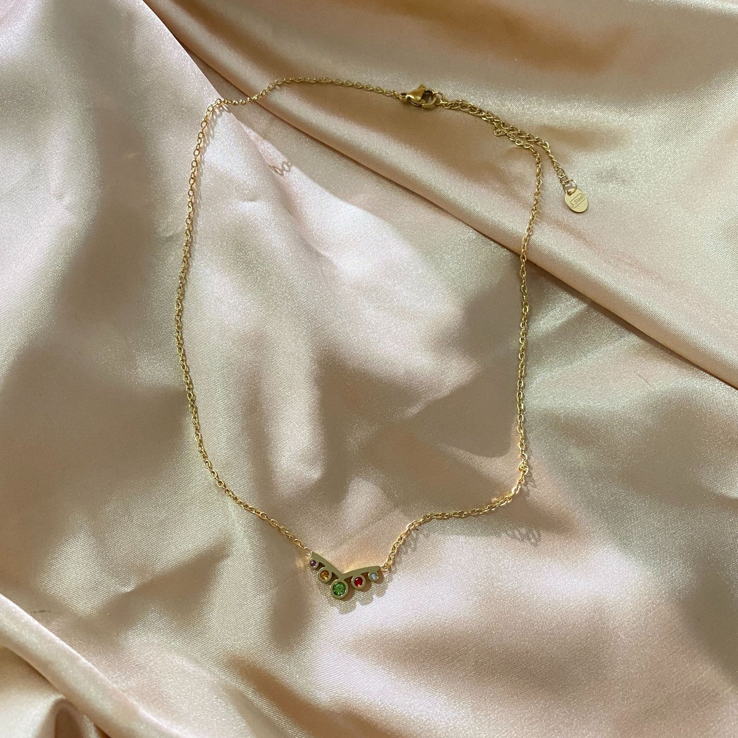 Minimalist Luxury Gold Plated Titanium Steel Geometric Deer Antler Necklace with Colorful Cubic Zirconia for Unisex