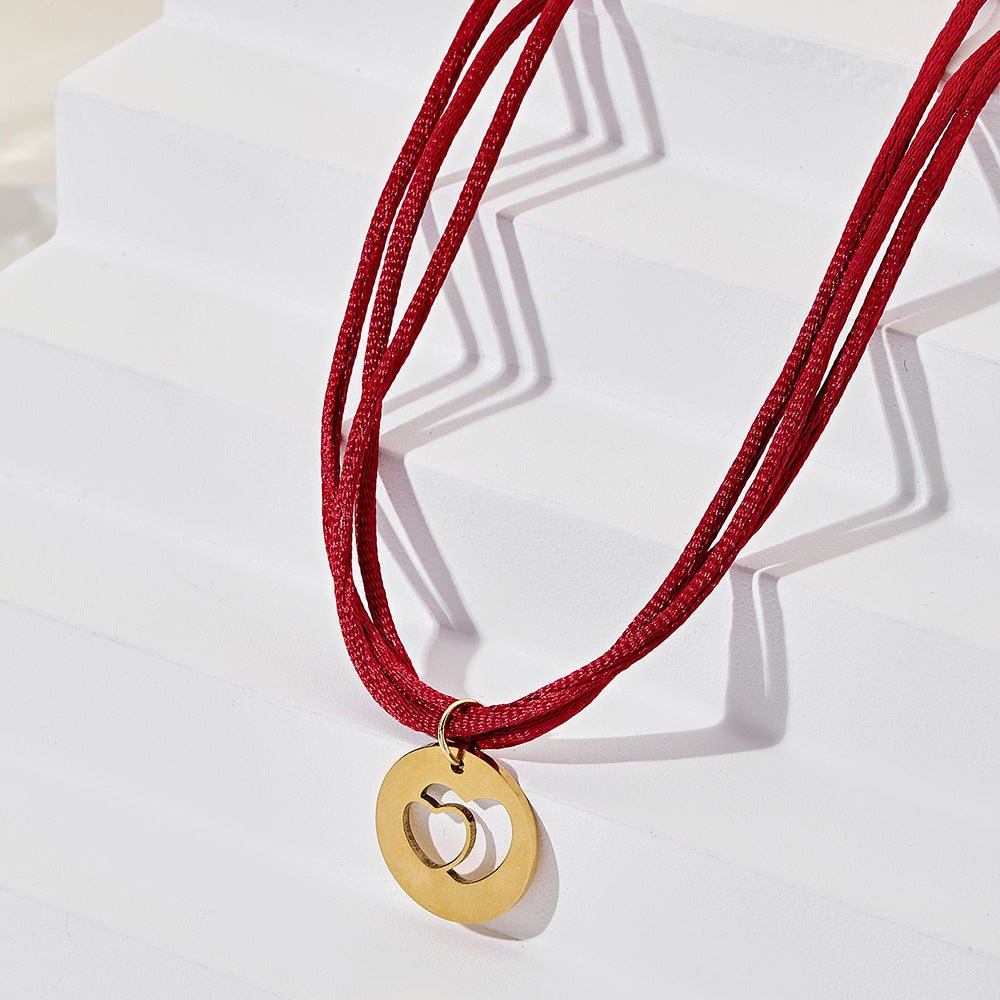 Heart Shaped Plated Alloy Pendant Titanium Steel Box Chain Necklace