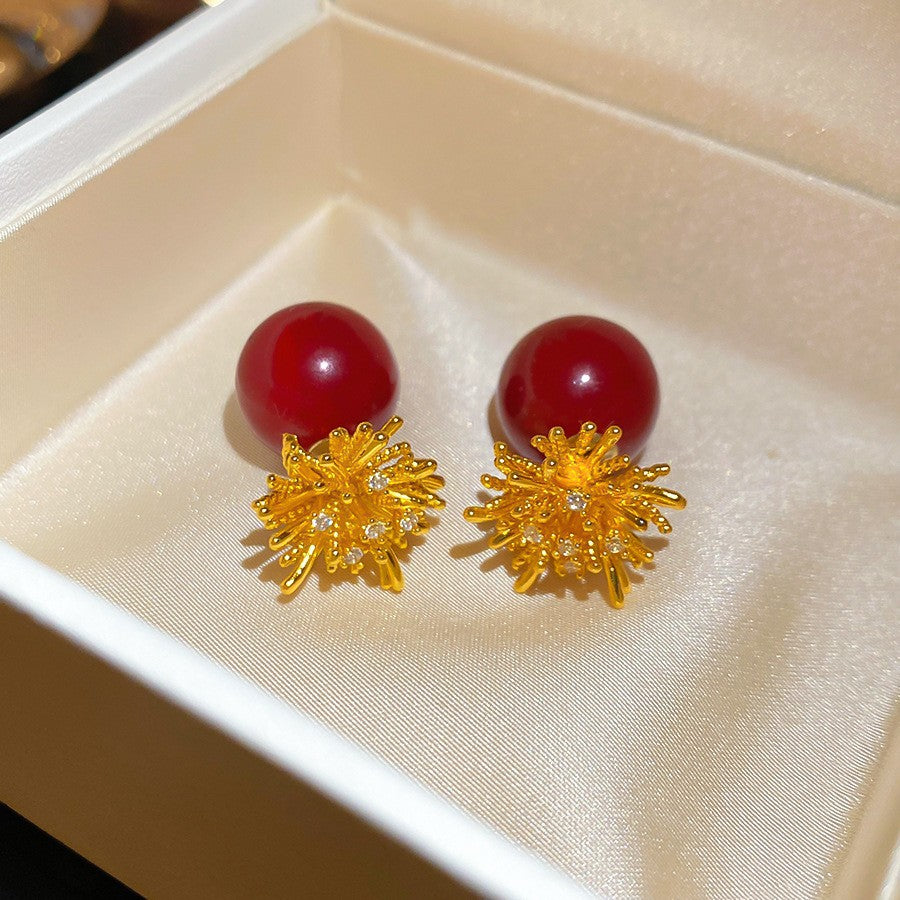 Retro Minimalist Geometric Resin Earrings with Zirconia Accents and 925 Silver Posts for Women