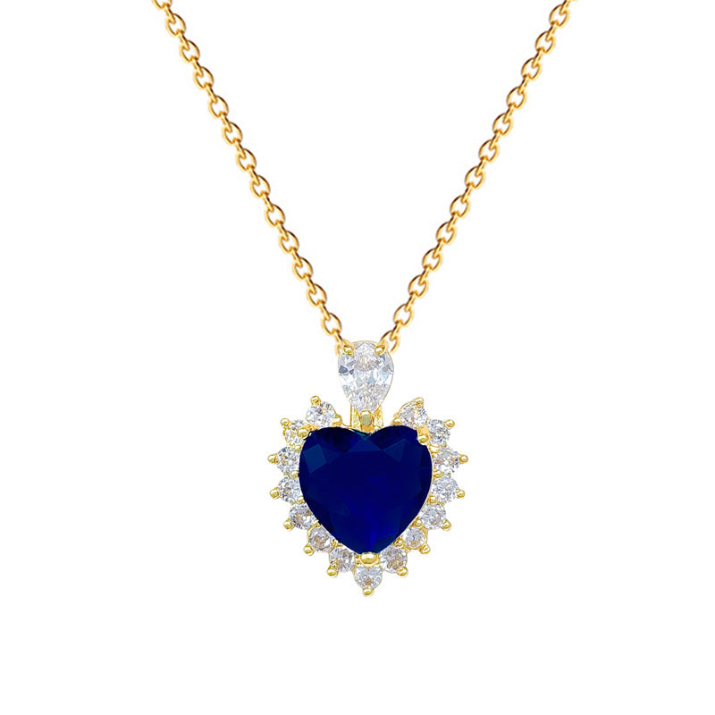 Sweet Heart Geometric Titanium Steel Necklace with Cubic Zirconia Brass Pendant