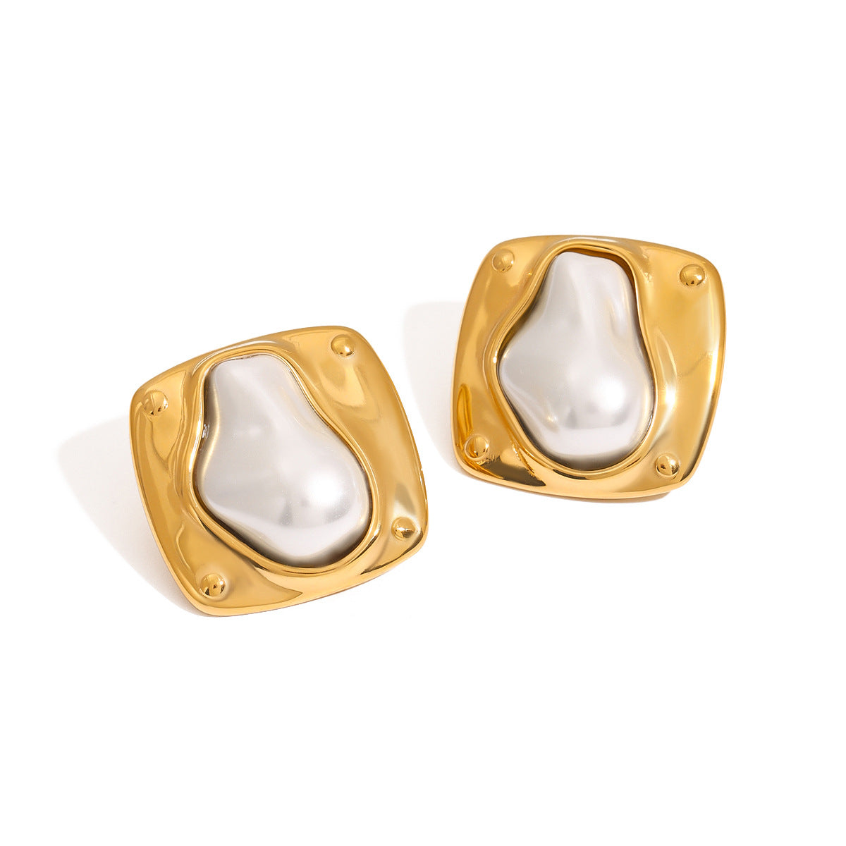 Elegant Geometric Stainless Steel Plated Pearl Earrings for Women