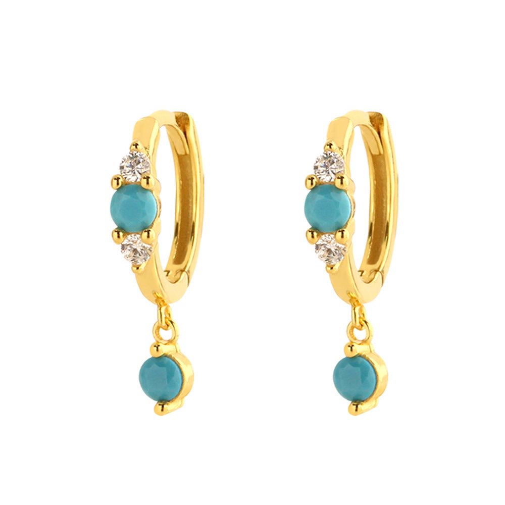 Aretes de aro de lujo para mujer de plata de ley 925, con diseño geométrico floral de mariposa en forma de lágrima y turquesa azul