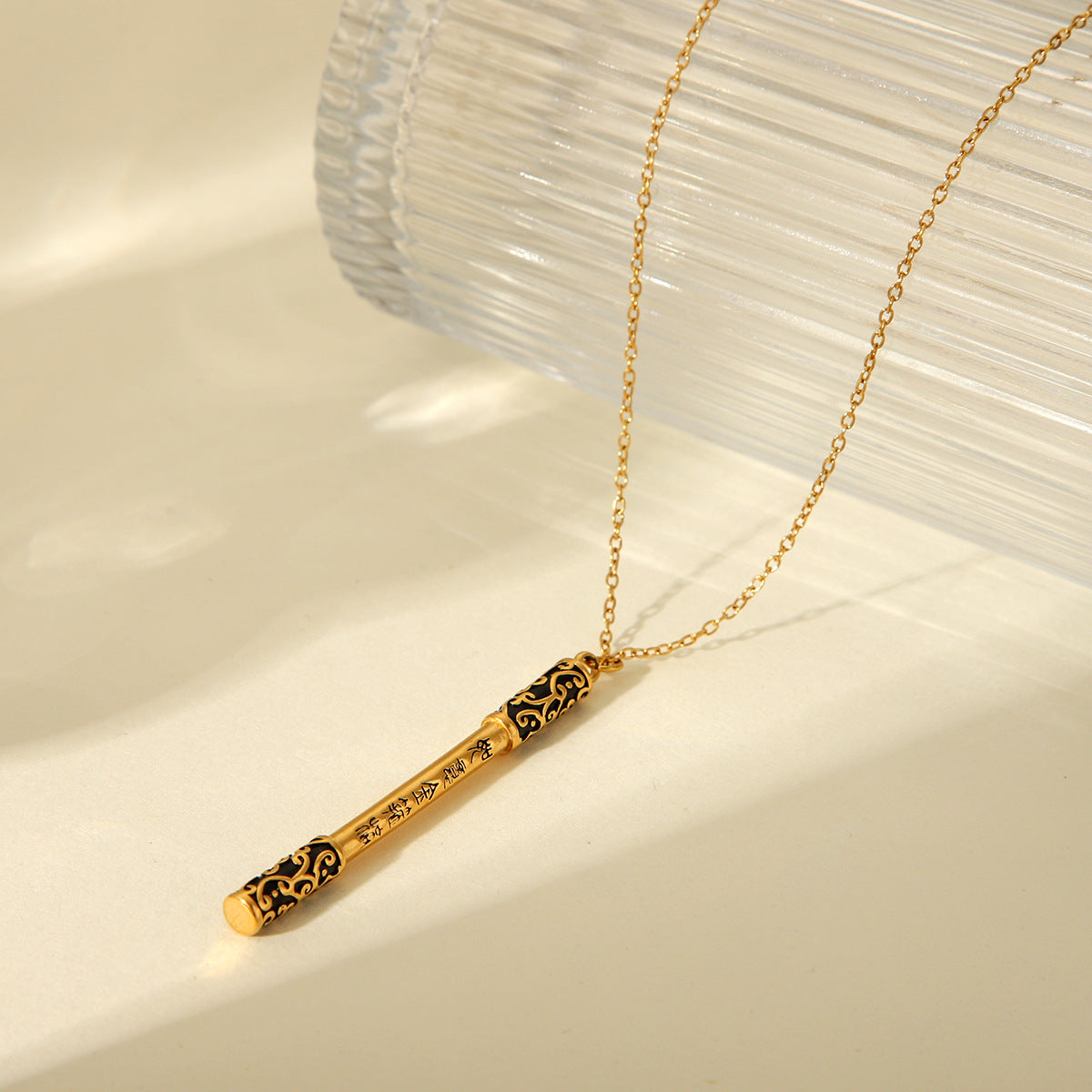 Retro Chinese Style Cartoon Monkey King Golden Cudgel Pendant Necklace in Titanium Steel with Electroplated Finish on O-Chain