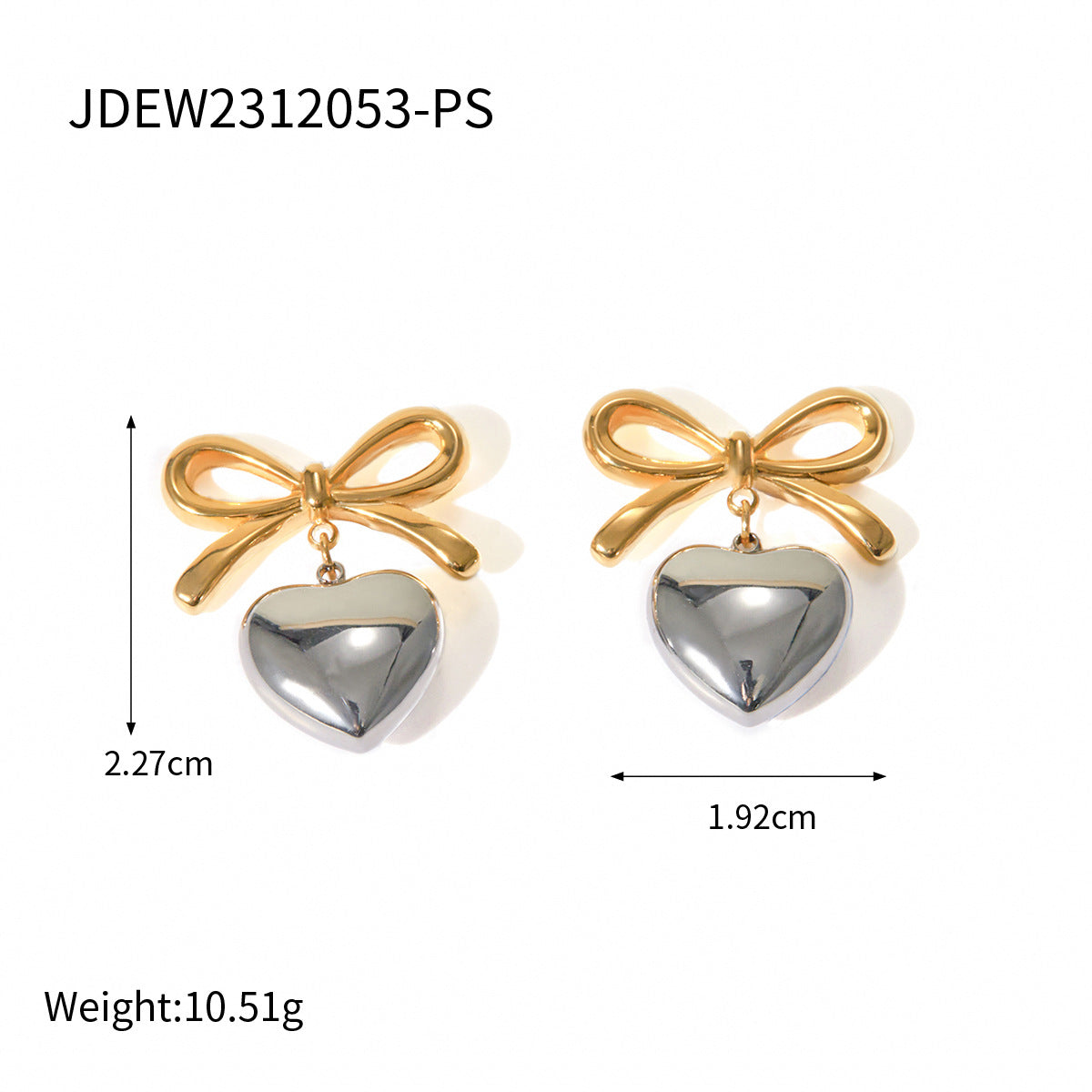 Sweet Two-Tone Heart Butterfly Knot Plated Stainless Steel Earrings for Women