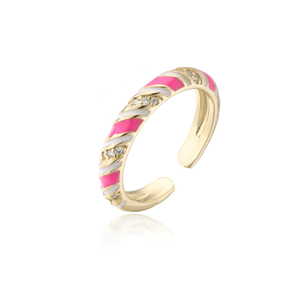 Geometric Micro-pave Cubic Zirconia Drip Oil Brass Ring for Women