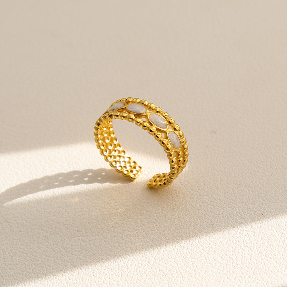 Vintage Instagram Style Adjustable Geometric Stainless Steel Ring with 18K Gold Plating for Women