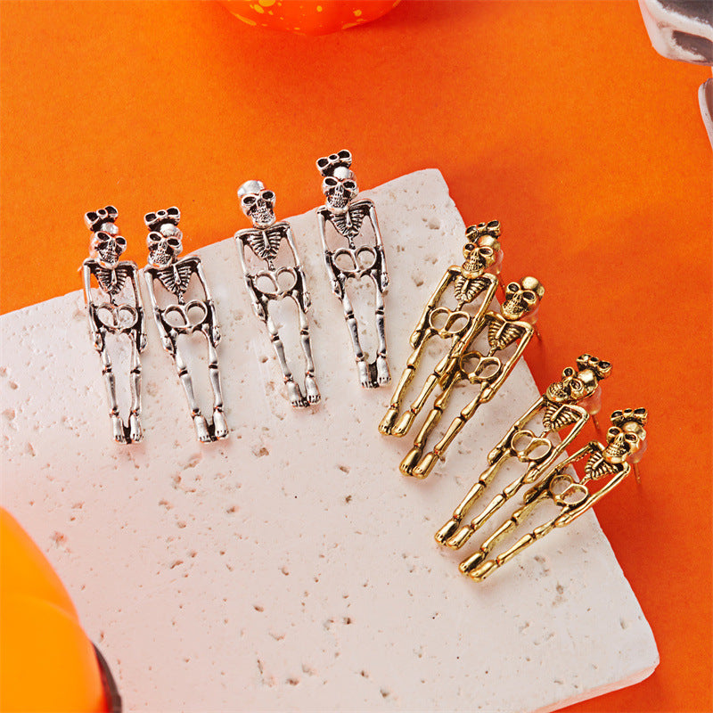 Pendientes de aleación con diseño de fantasma y calavera para Halloween con acabado chapado para mujer