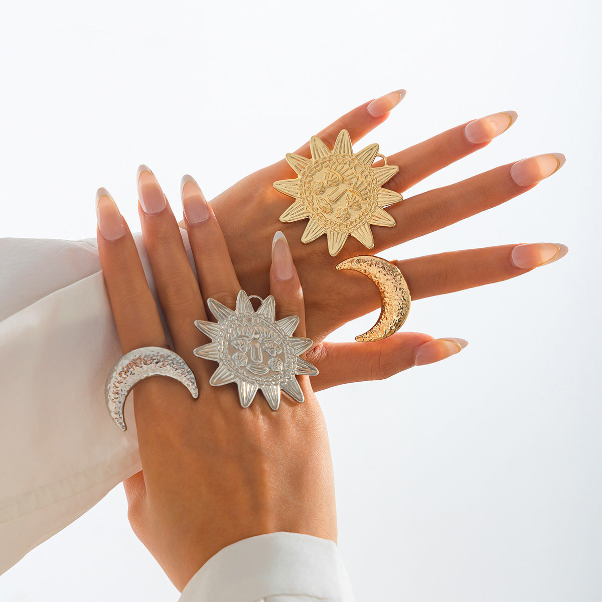 Plated Zinc Alloy Star Moon Heart Ring Set for Women