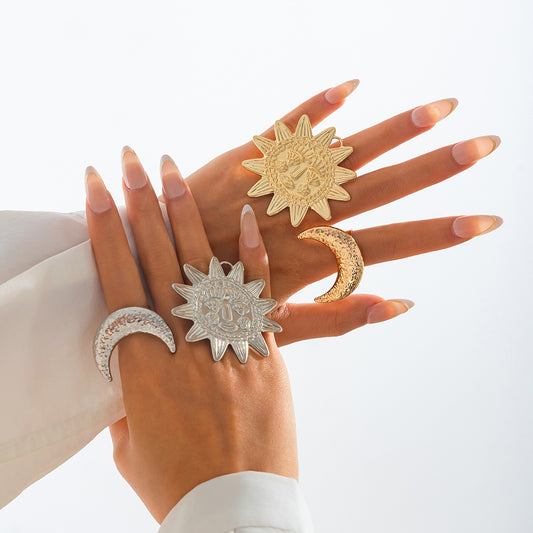 Plated Zinc Alloy Star Moon Heart Ring Set for Women