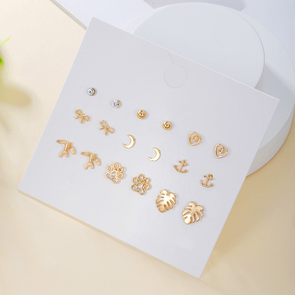 Vintage Exotic Geometric Animal Heart Alloy Plated Stud Earrings for Women