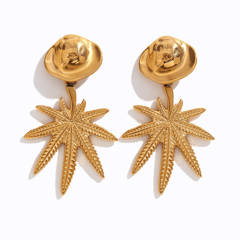 Orecchini Pendenti Minimalisti in Acciaio Inox Placcati Oro 18K a Forma di Cocco Irregolare Geometrico per Donna