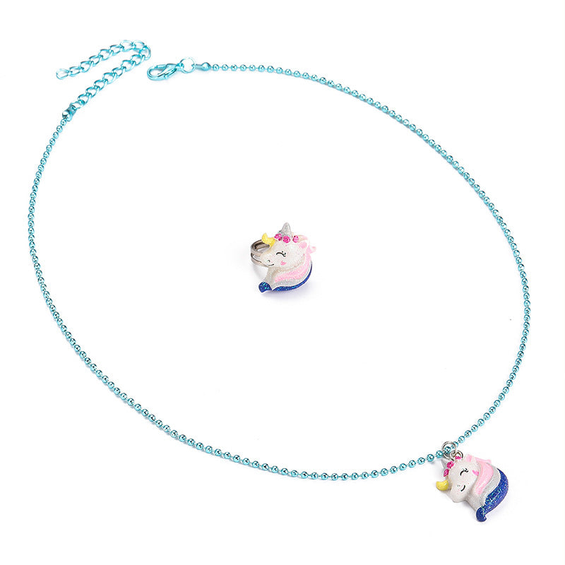 Juego de collares con colgante de animales de dibujos animados para niños, collar de resina de unicornio y dinosaurio con cadena de cuentas